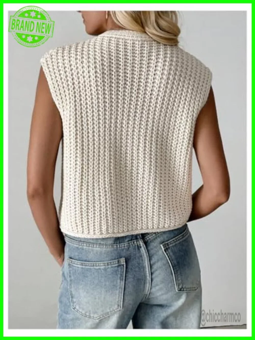 Chunky Knitwear Sleeveless V-Neck Button Up Sweater Vest with Pockets